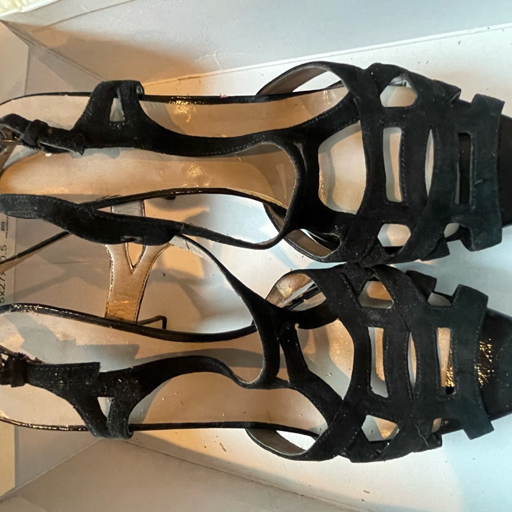Nine West Besasy black suede strappy heeled sandals